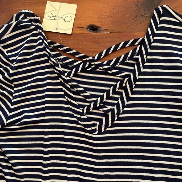 OLIVIA RAE NAVY WHITE STRIPE SHORT SLEEVE DRESS SZ LARGE BRAND NEW NWT - Picture 4 of 5
